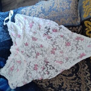 Forever 21 Lace Floral Bodysuit- Cream and Pink